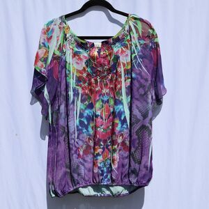 Dressbarn Womens Plus size 2x V-neck Short Sleeve Blouse